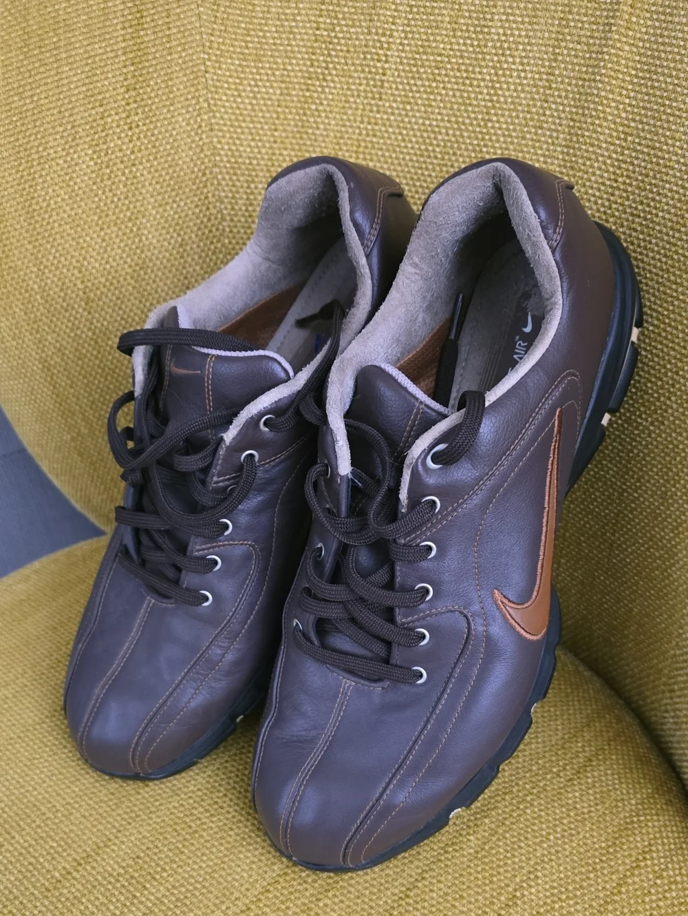 Nike Men’s Brown Leather Sneakers with Tan Swoosh Accent